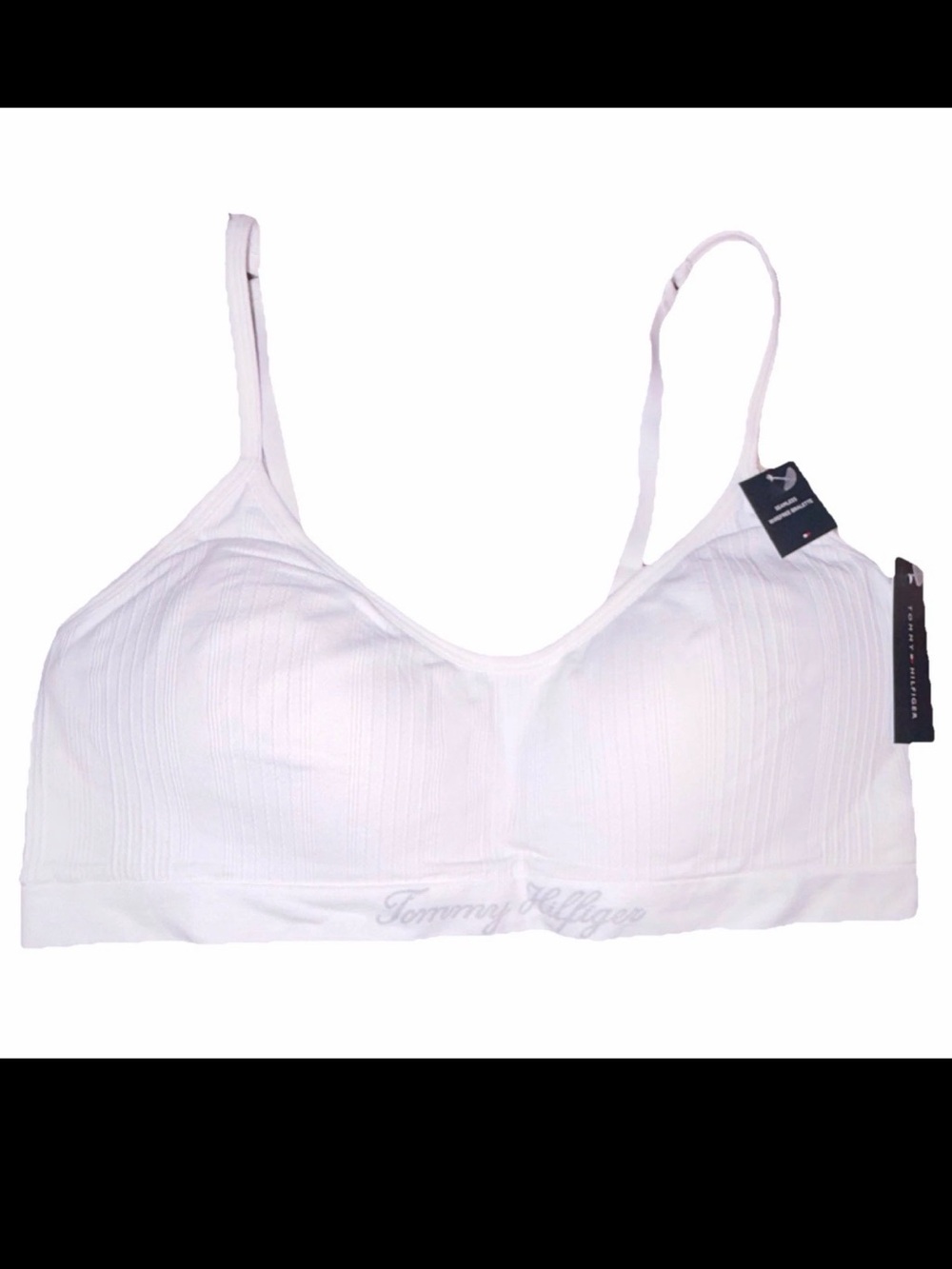 Tommy Hilfiger White Ribbed Seamless Bralette with Adjustable Straps